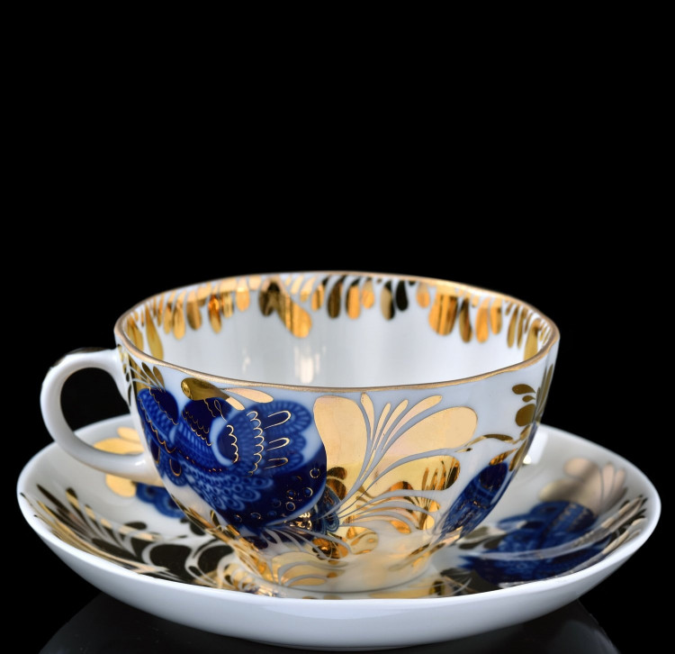 Чашка с блюдцем чайная "Золотой сад", форма Тюльпан 