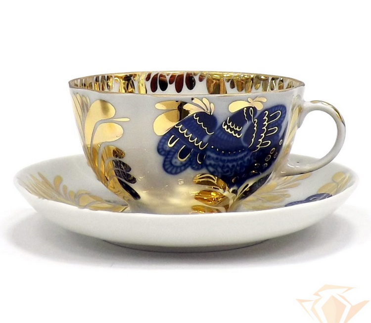 Чашка с блюдцем чайная "Золотой сад", форма Тюльпан 