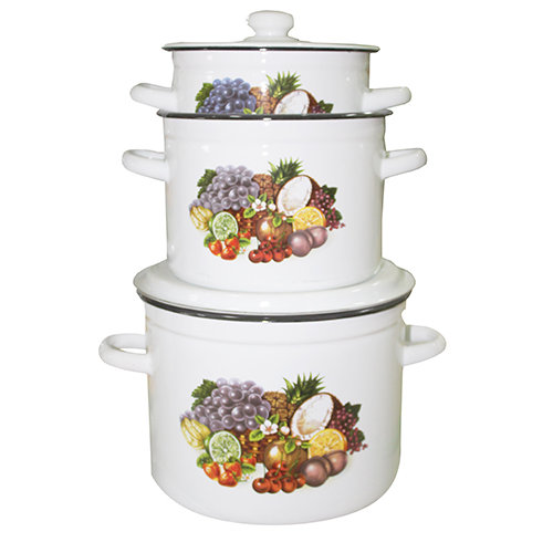 С чайником. №11рябинка кр. Набор кастрюль стальэмаль 1с144 фрутта. / n15b67. Цил.