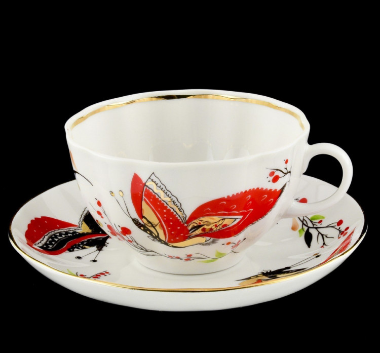 Чашка с блюдцем чайная "Бабочки", форма Тюльпан