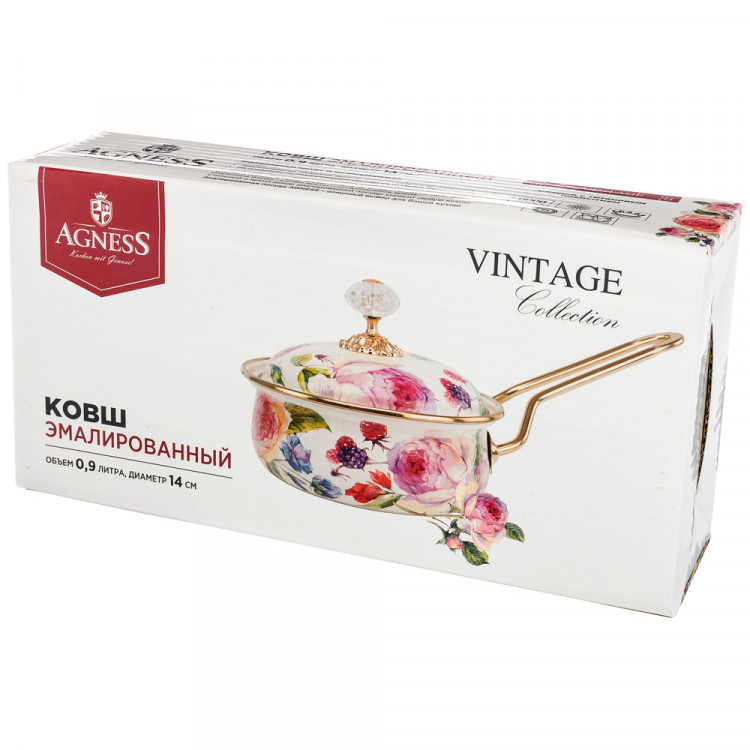 КОВШ AGNESS ЭМАЛИРОВАННЫЙ, ДЛИНА=31 СМ. ДИАМЕТР=14
