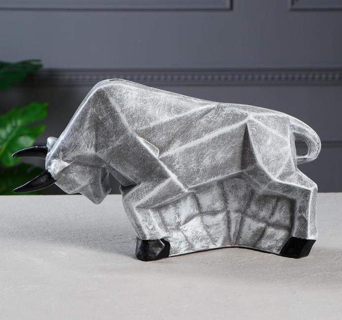 Копилка-оригами "Бык", серый камень, 16 см 