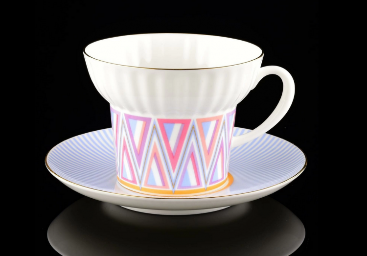 Чашка с блюдцем чайная "Геометрия 1", форма Волна