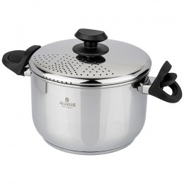 КАСТРЮЛЯ С КРЫШКОЙ-СЛИВОМ "SELF-FILTER SISTEM" 22Х14 СМ, 5 Л. НЕРЖ СТАЛЬ / ИНД ДНО
