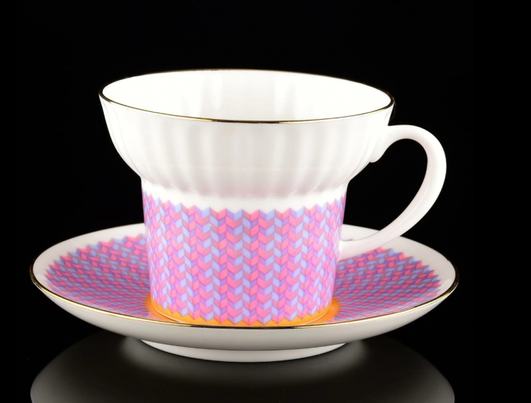 Чашка с блюдцем чайная "Геометрия 2", форма Волна