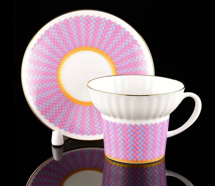 Чашка с блюдцем чайная "Геометрия 2", форма Волна