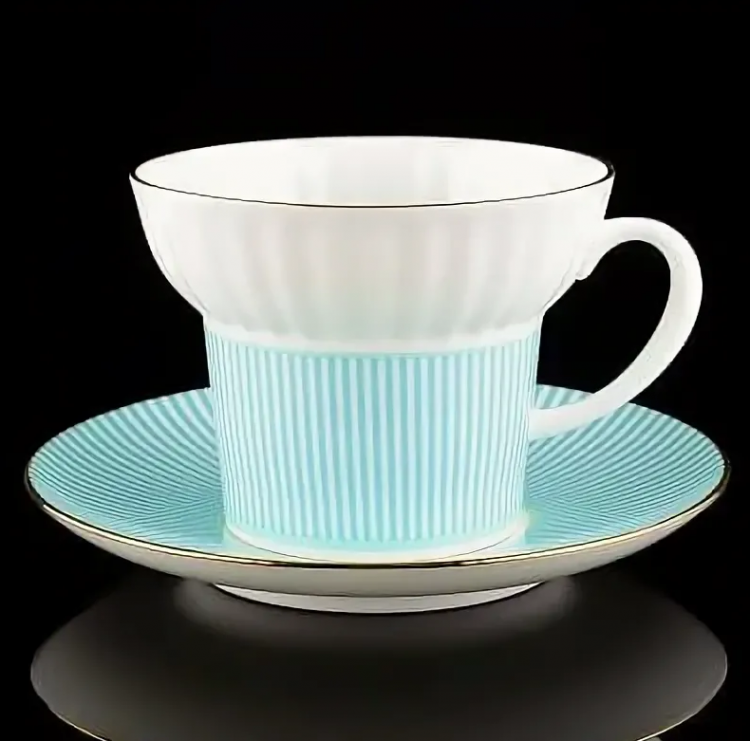 Чашка с блюдцем чайная "Геометрия 3", форма Волна