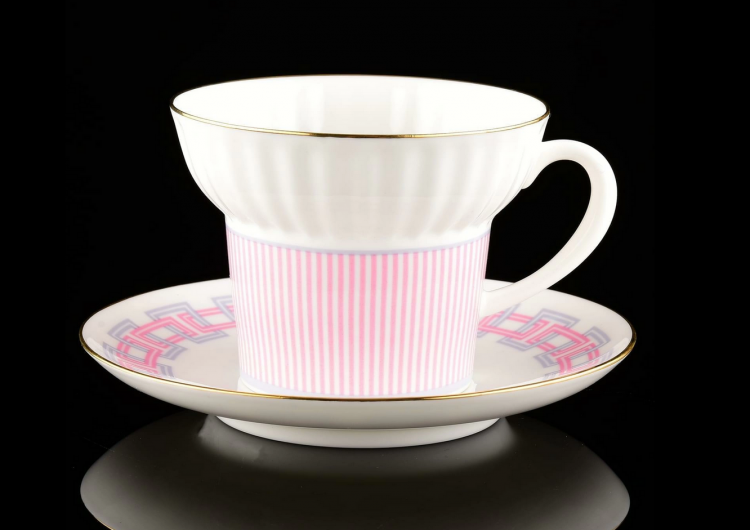 Чашка с блюдцем чайная "Геометрия 5", форма Волна 