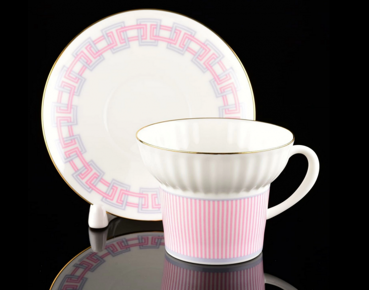 Чашка с блюдцем чайная "Геометрия 5", форма Волна 