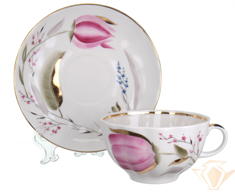 Чашка с блюдцем "Розовые тюльпаны", форма  Тюльпан 