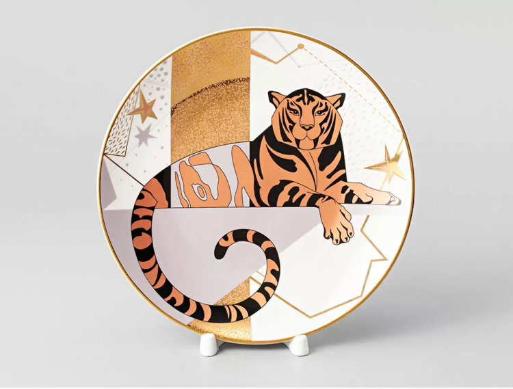 Тарелка декоративная "Тигр. Мерцание звезд", форма Эллипс 