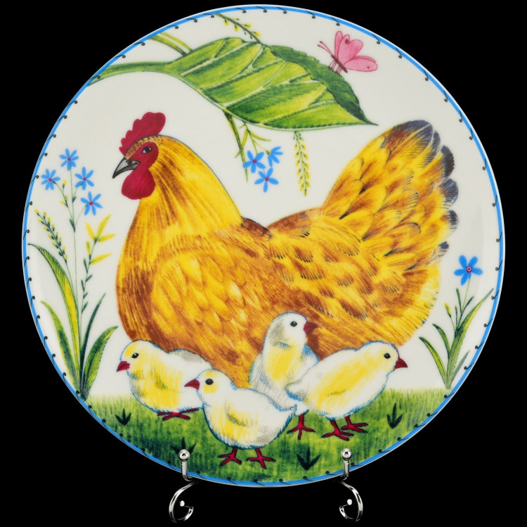 Тарелка декоративная "Курочка с цыплятами", форма Эллипс 