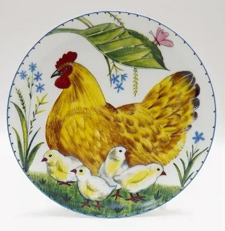 Тарелка декоративная "Курочка с цыплятами", форма Эллипс 