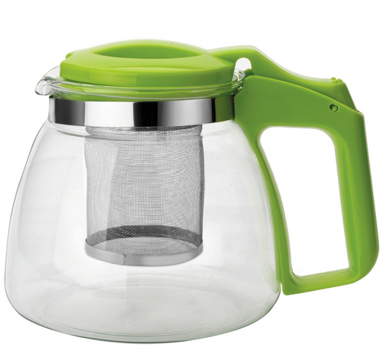 Чайник 0,9 л стекло/пластик с фильтром, зеленый  ТМ Appetite