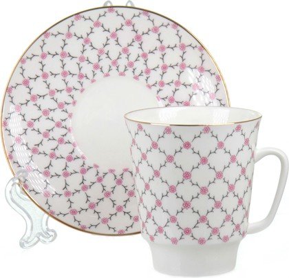 Чашка с блюдцем КН1 Майская Розовая сетка