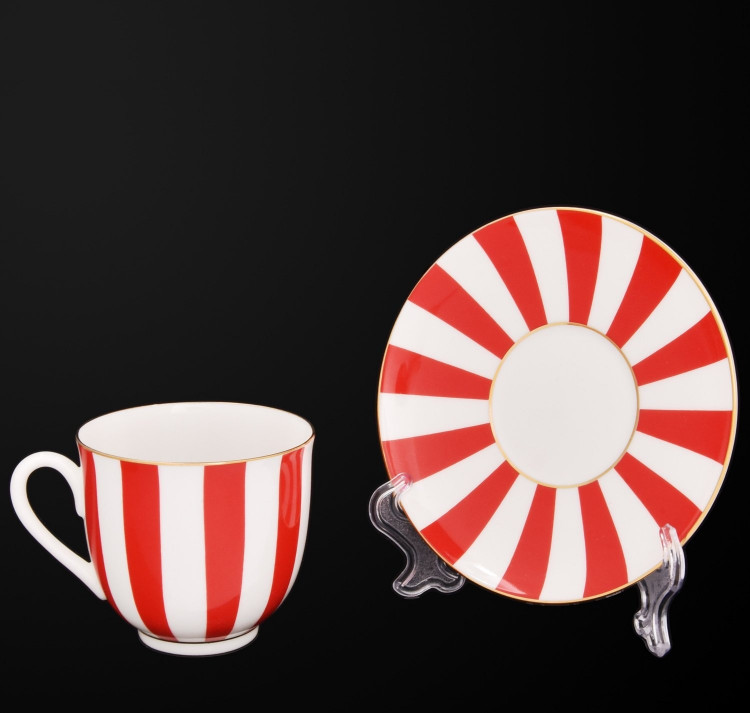 Чашка с блюдцем кофейная  "Да и нет", форма  Ландыш (красный)