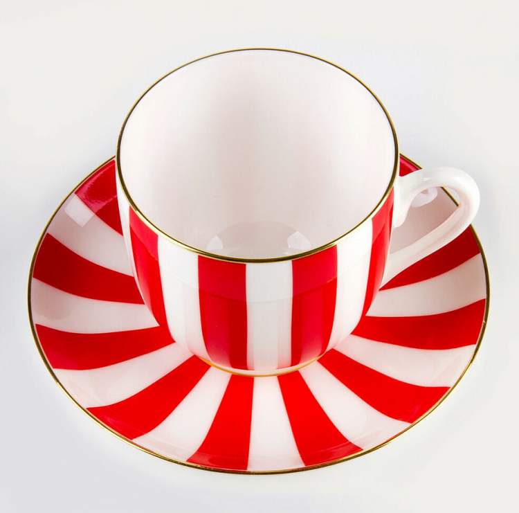 Чашка с блюдцем кофейная  "Да и нет", форма  Ландыш (красный)