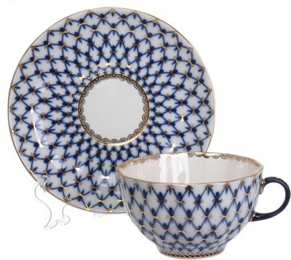 Чашка с блюдцем чайная "Кобальтовая сетка", 250 мл форма Тюльпан
